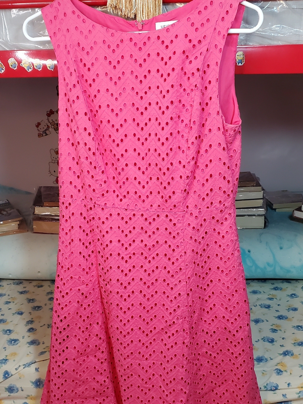 Liz Claiborne Hot Pink Eyelet Midi Dress Size 4